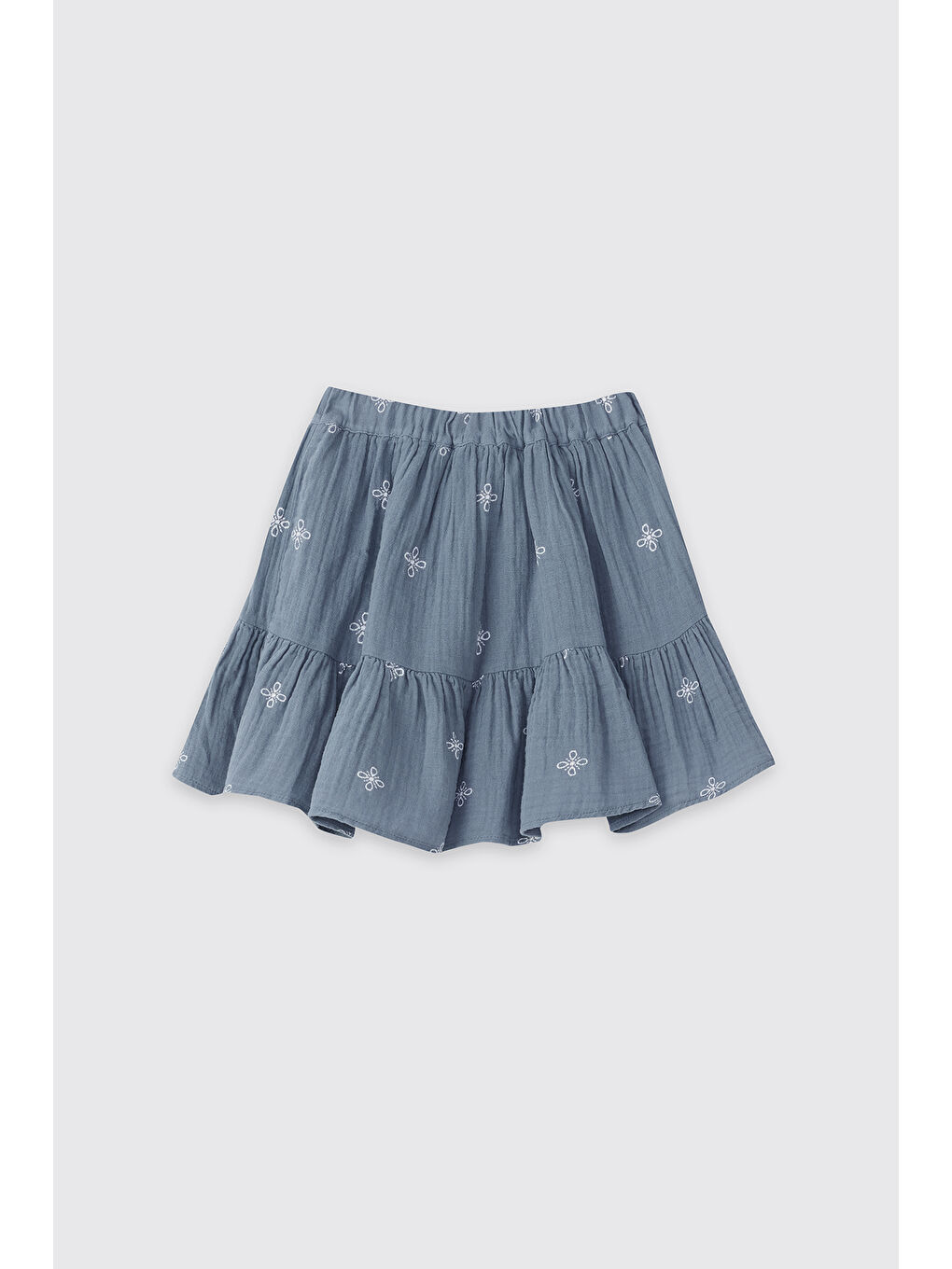 İndigo Kız Çocuk Nakışlı Civit Mavisi Müslin Etek