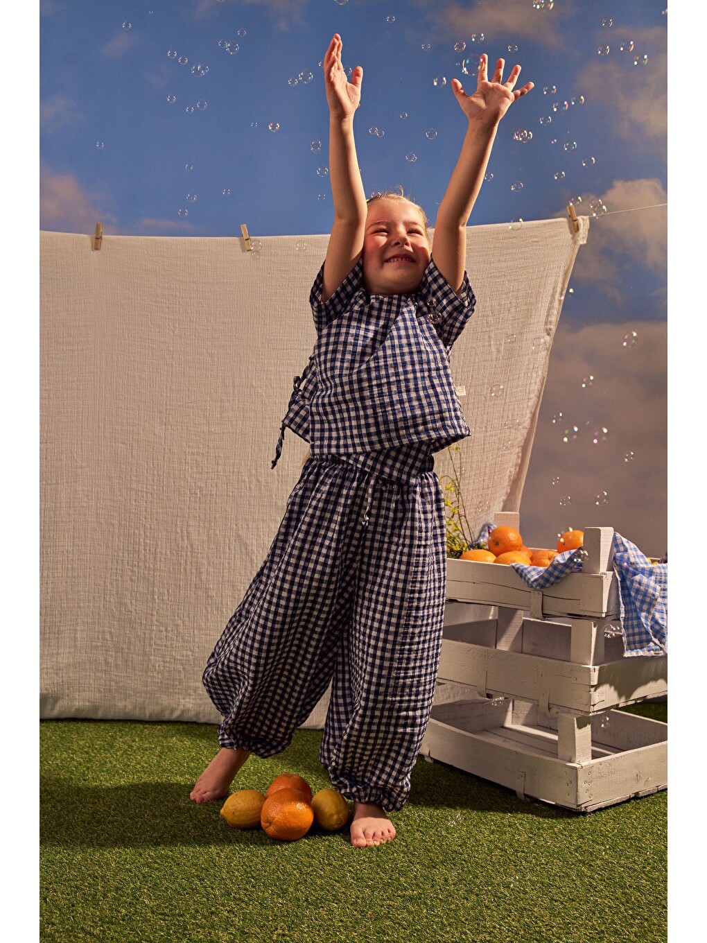 Lacivert Daisy Picnic Serisi Kruvaze Takım-7