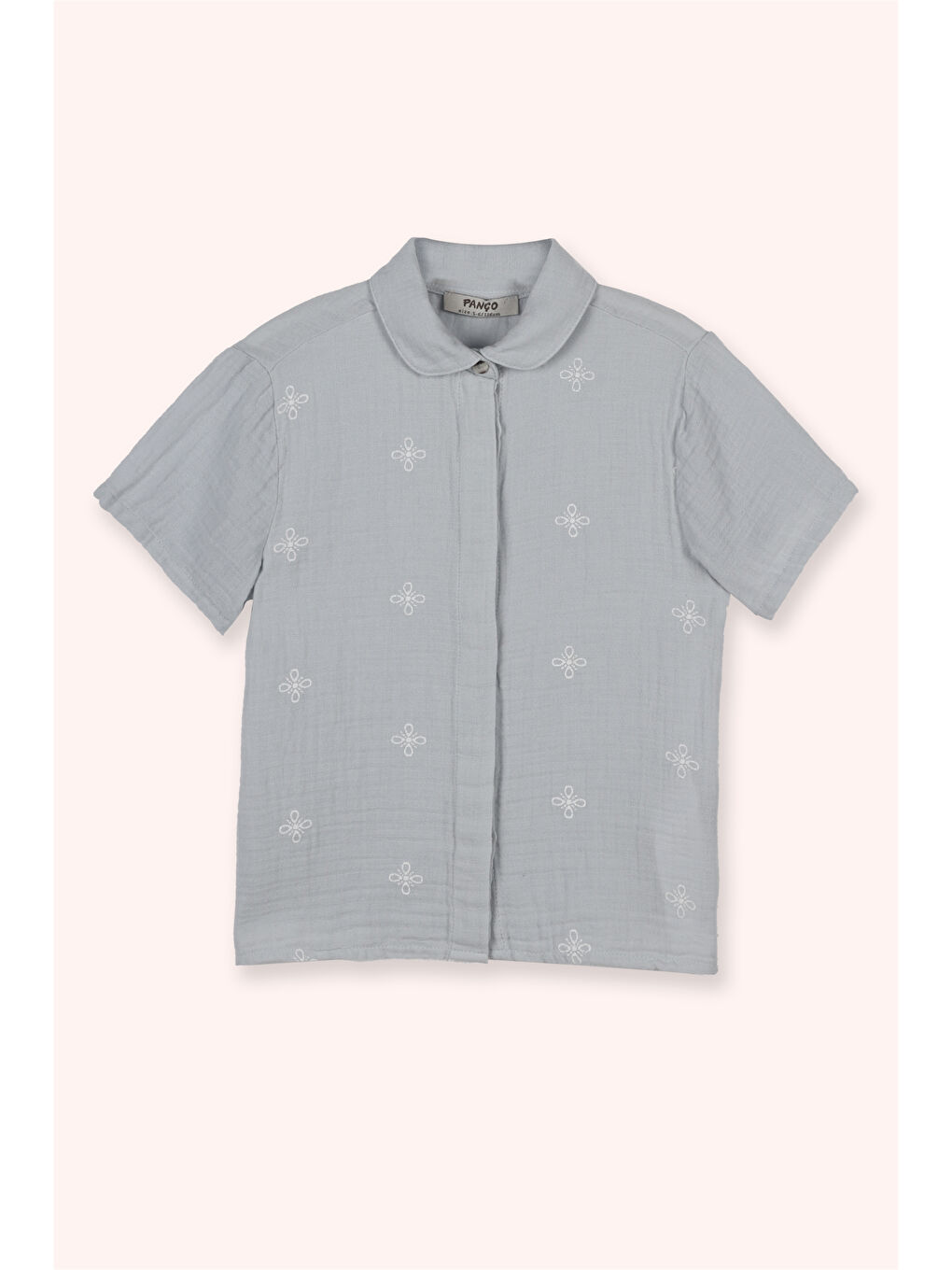 Kız Çocuk Nakış Detaylı Müslin Mavi Gömlek