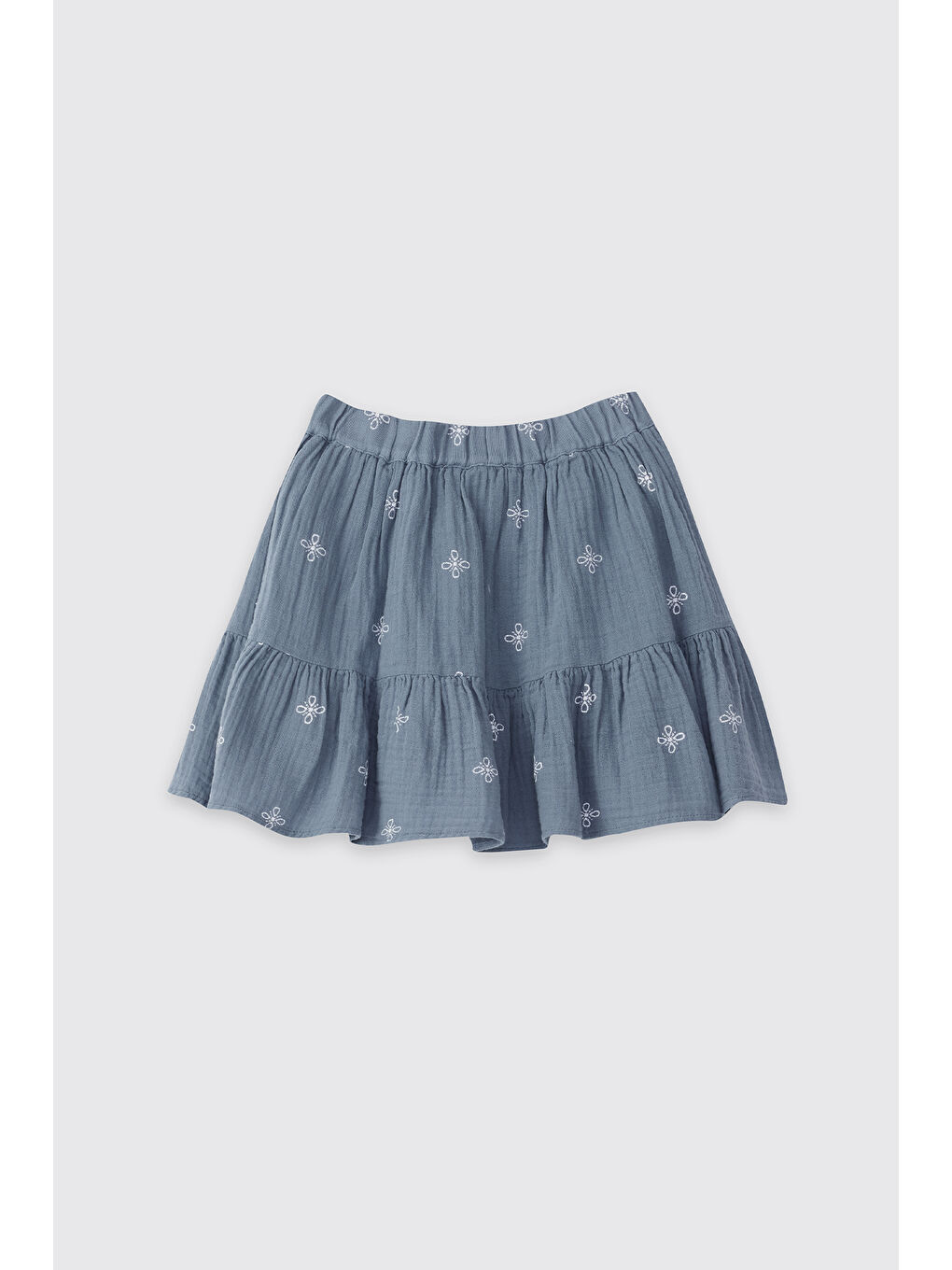 İndigo Kız Çocuk Nakışlı Civit Mavisi Müslin Etek-1