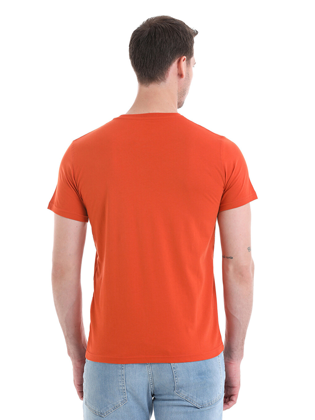 Kahverengi Kiremit Regular Fit Bisiklet Yaka 100% Pamuk Tişört-4