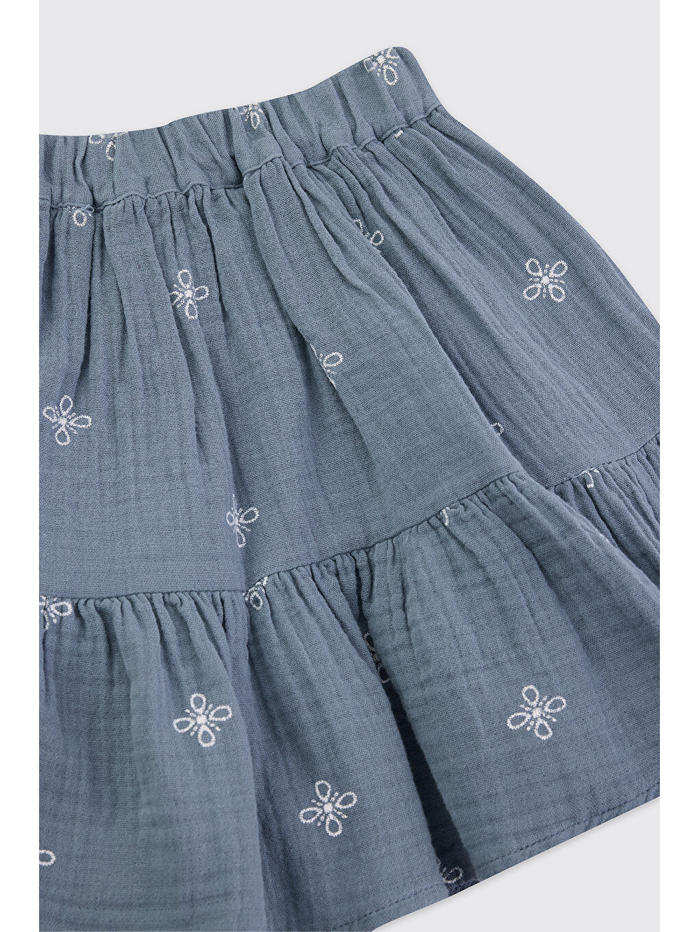 İndigo Kız Çocuk Nakışlı Civit Mavisi Müslin Etek-2