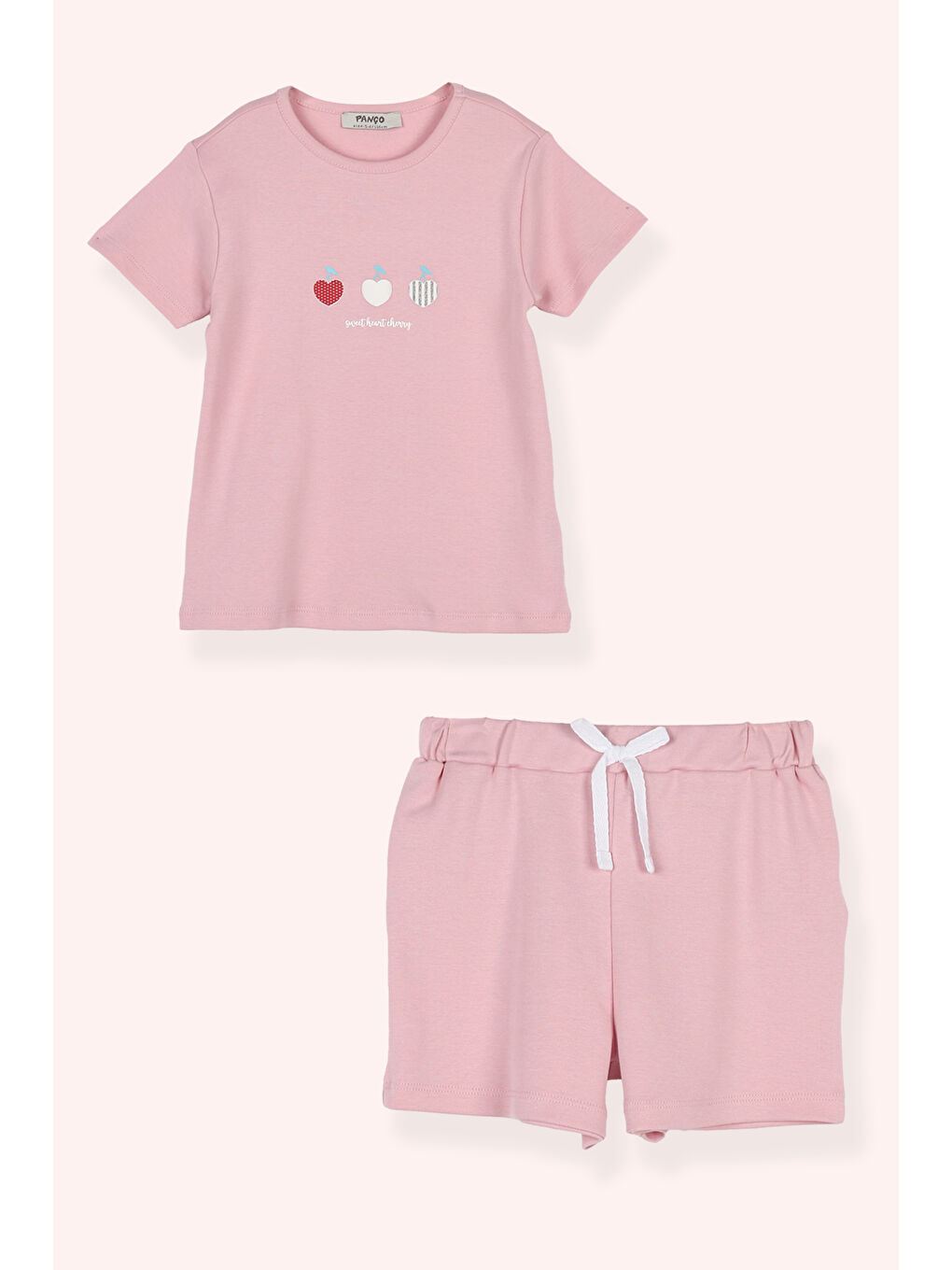 Kız Çocuk Kiraz Baskılı Pembe Pijama Takımı