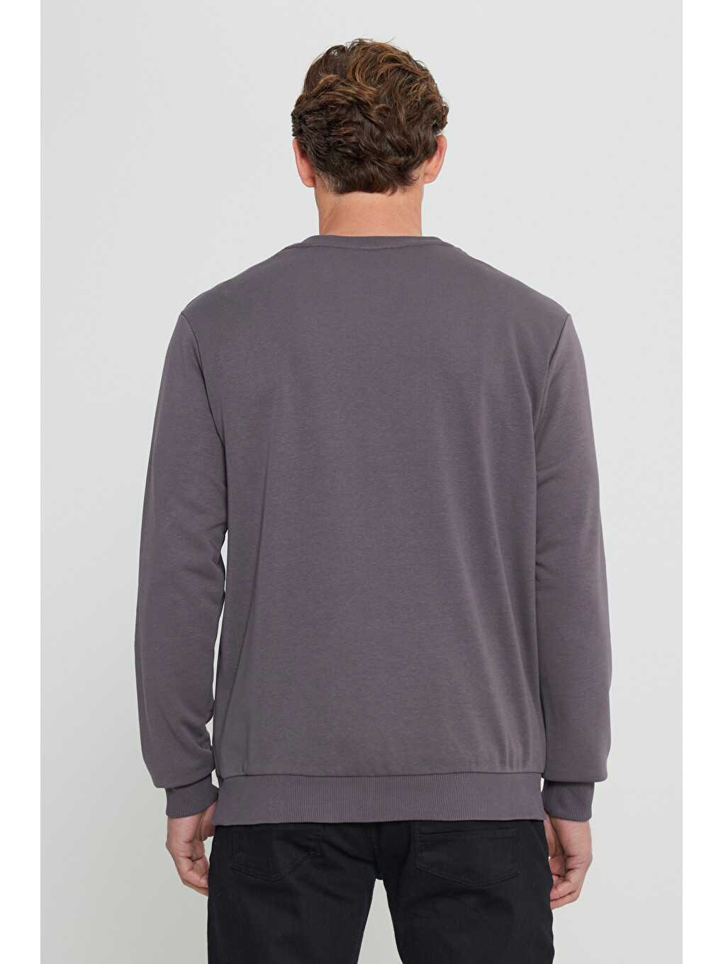 Erkek Koyu Gri Standart Fit Normal Kesim Bisiklet Yaka Pamuklu Sweatshirt-4