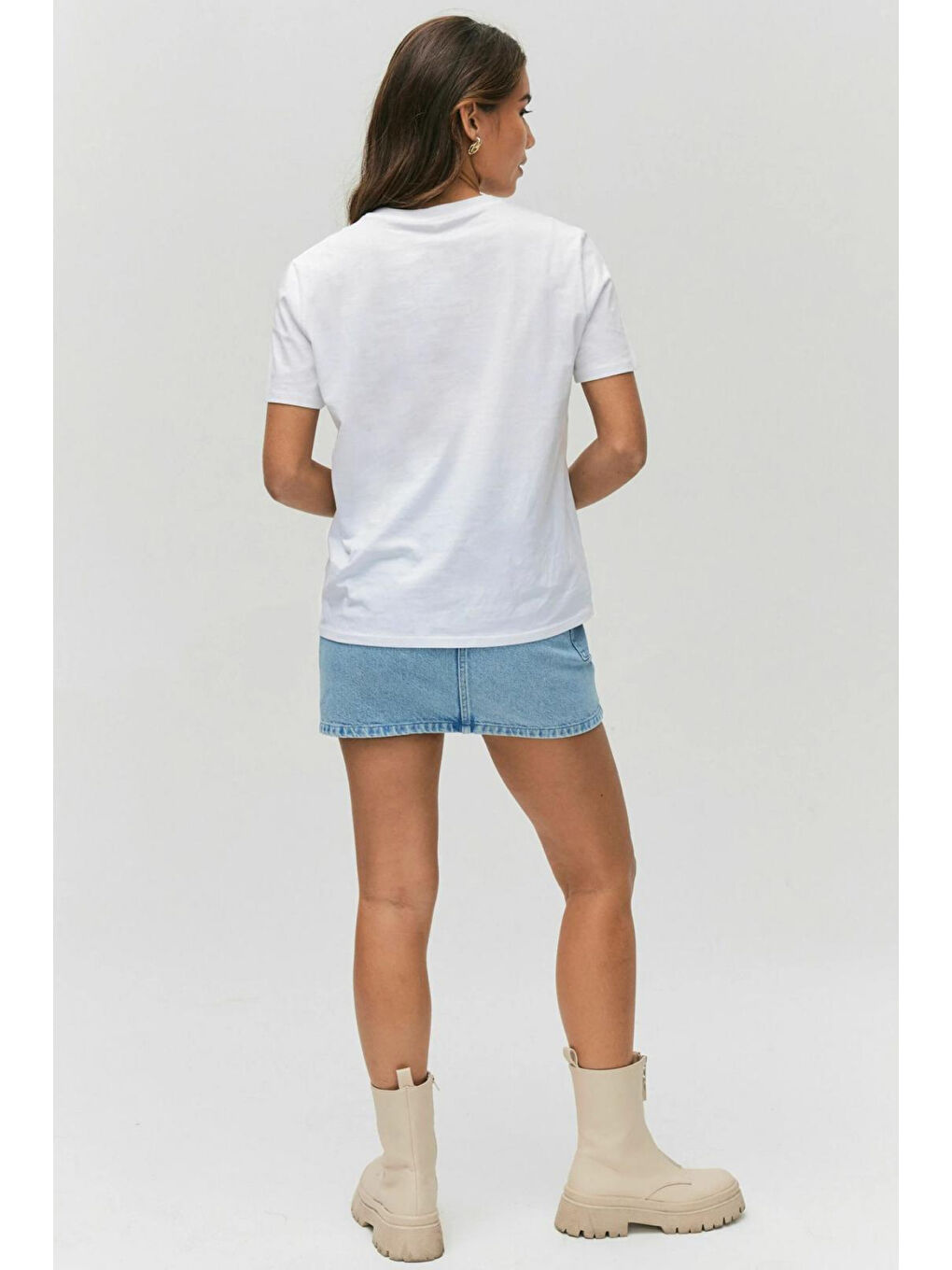 Beyaz Kadın Bisiklet Yaka New York Tshirt SPR25TSK21-1