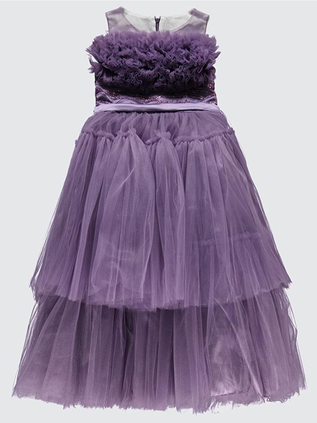 Mor Girls Robası Büzgülü 6-14 Yaş Abiye - Lila 14-15 Yaş