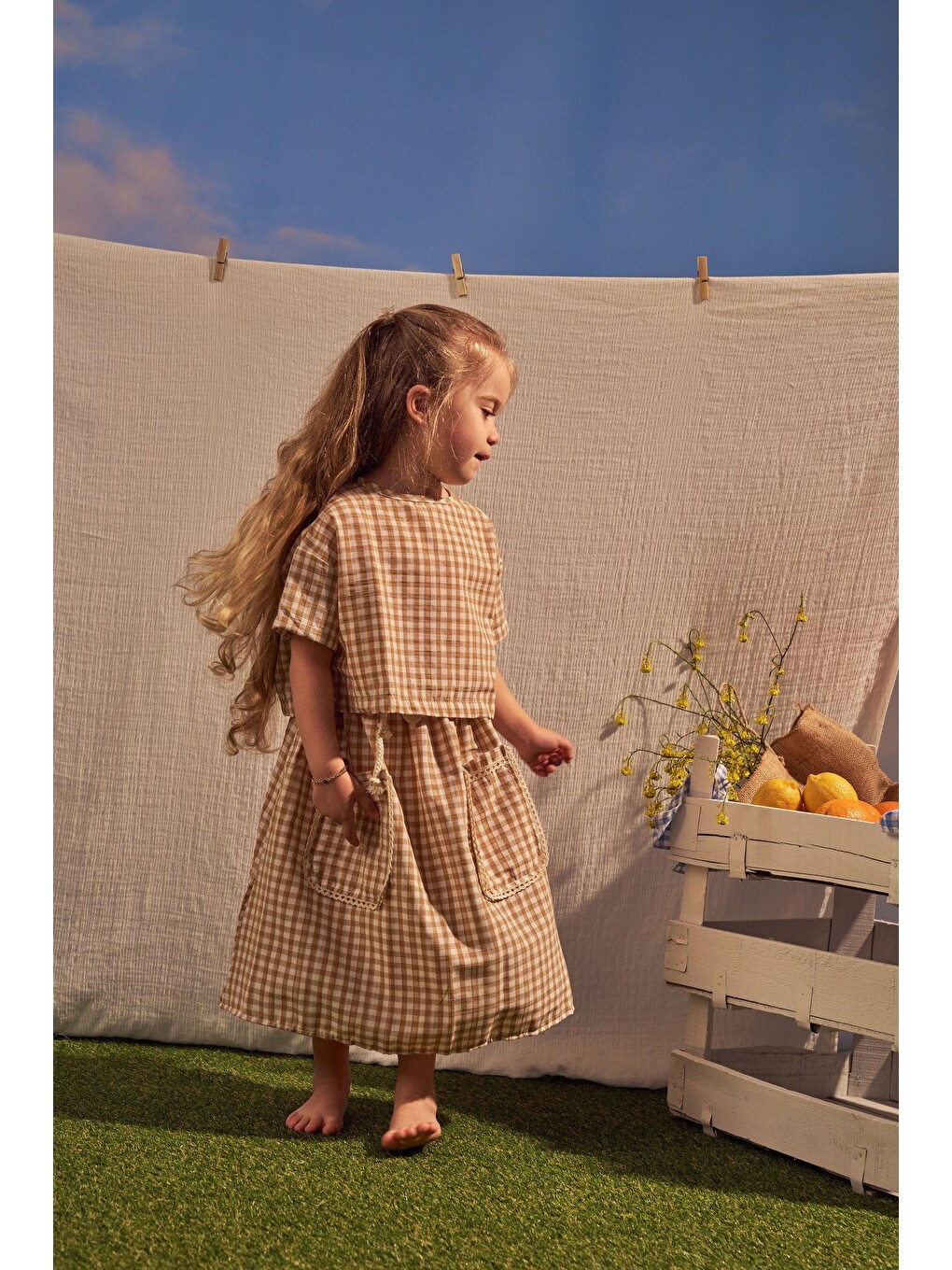 Bej Daisy Picnic Serisi Etekli Takım