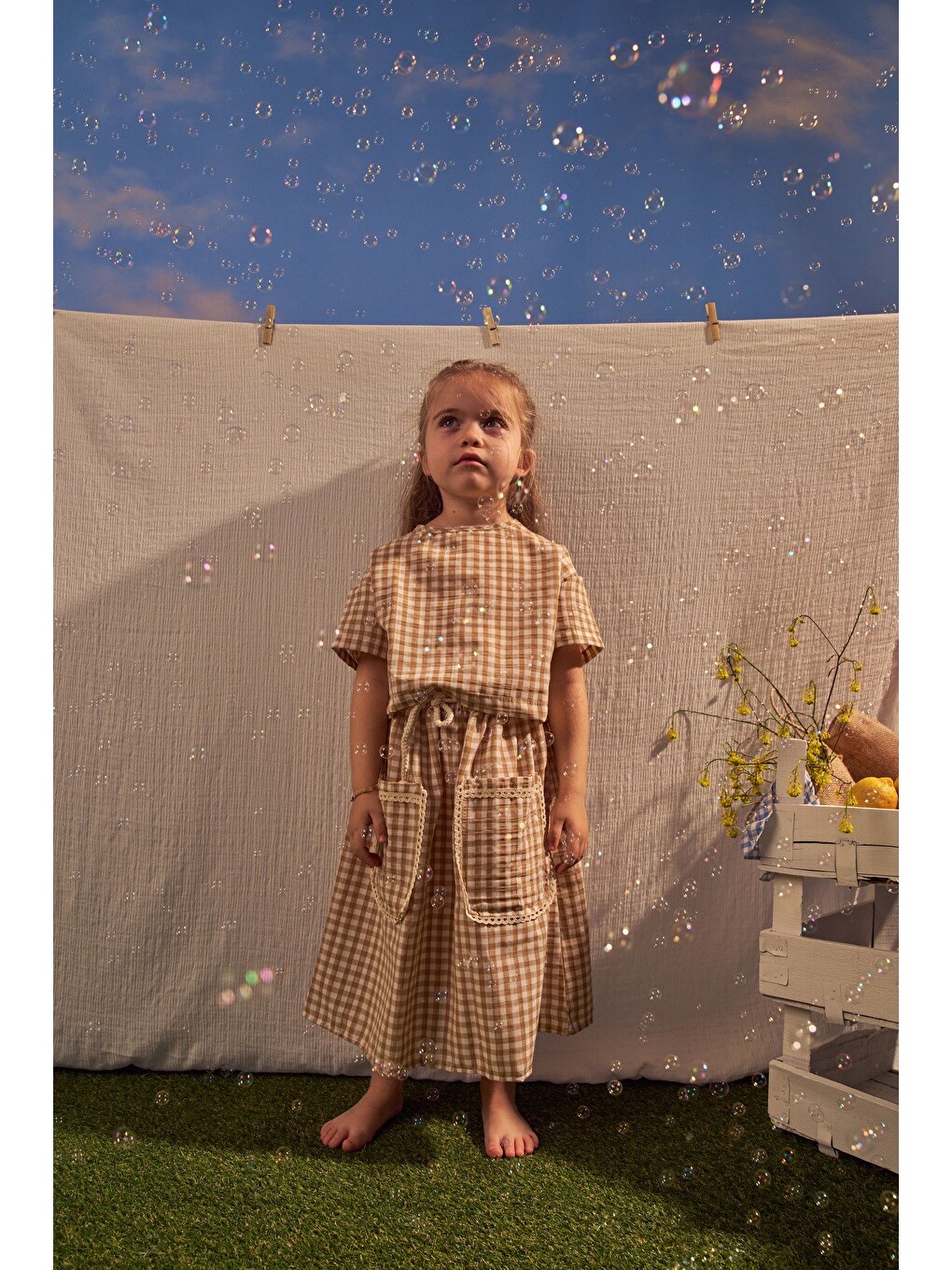 Bej Daisy Picnic Serisi Etekli Takım-3
