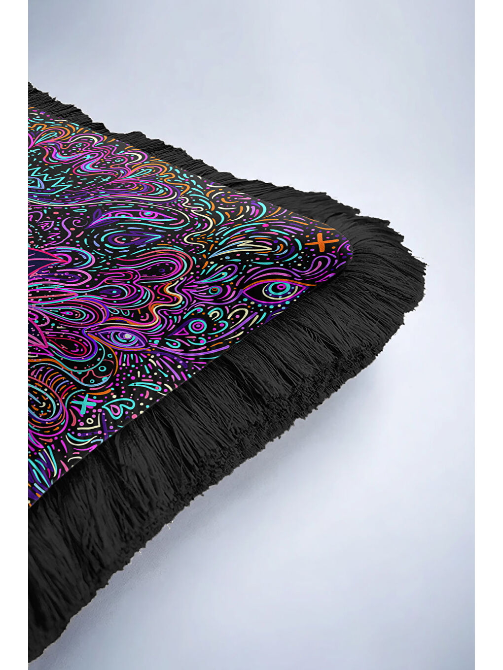 Karışık Mandala Ruhlu Renkli Saçaklı Yastık Kılıfı - Meditasyon Lotus Bohem Mor Püsküllü Kırlent Kılıfı-6