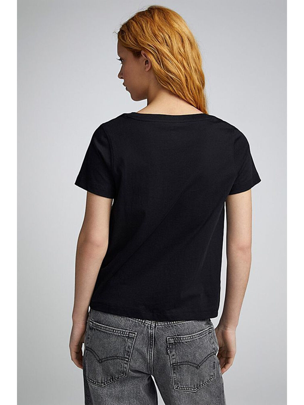 Siyah Kadın V Yaka New York Tshirt SPR25TSK20-1