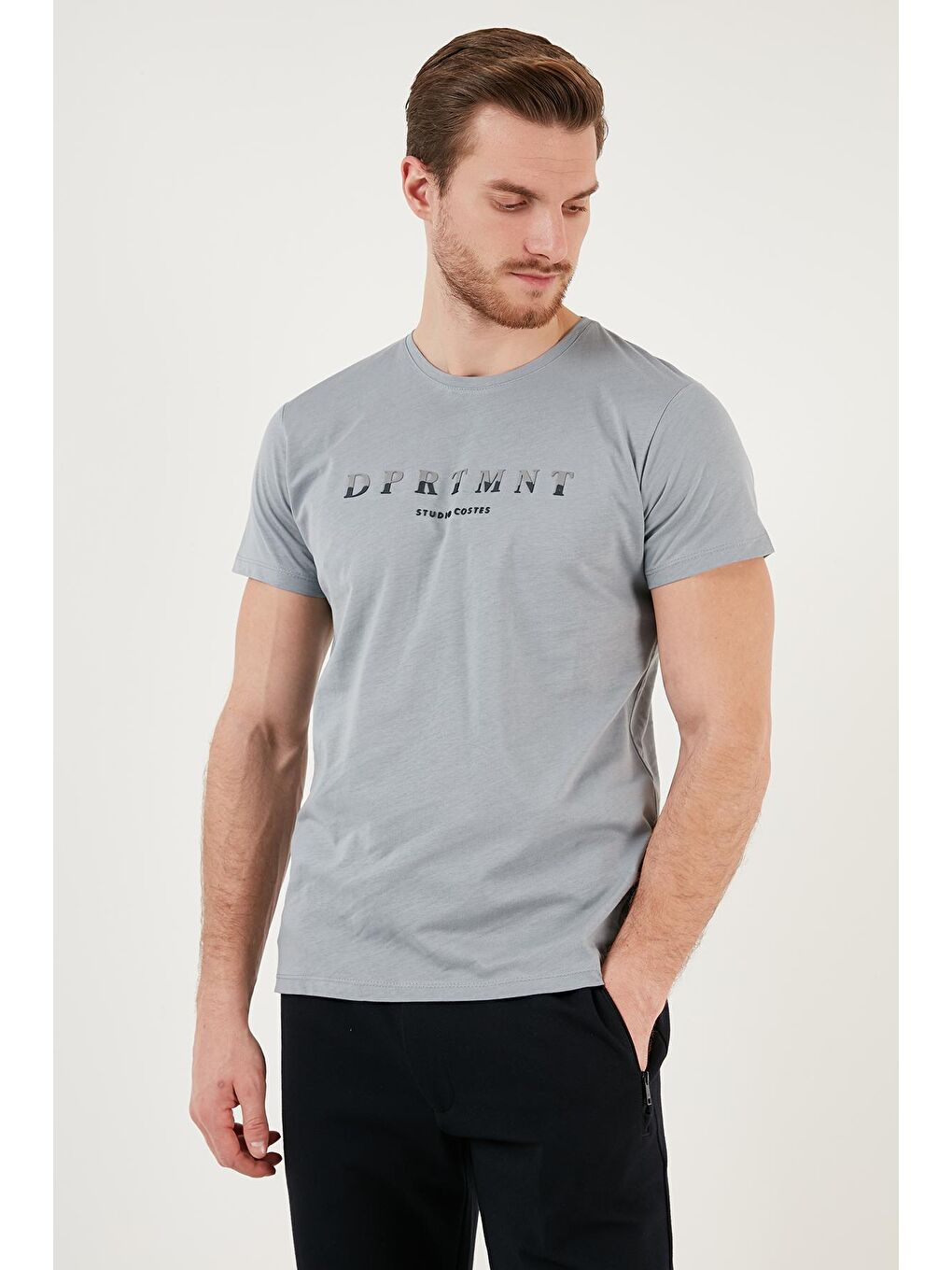 Buratti Gri Baskılı Bisiklet Yaka Pamuklu Slim Fit T Shirt 541DPRTMNT24 - 3