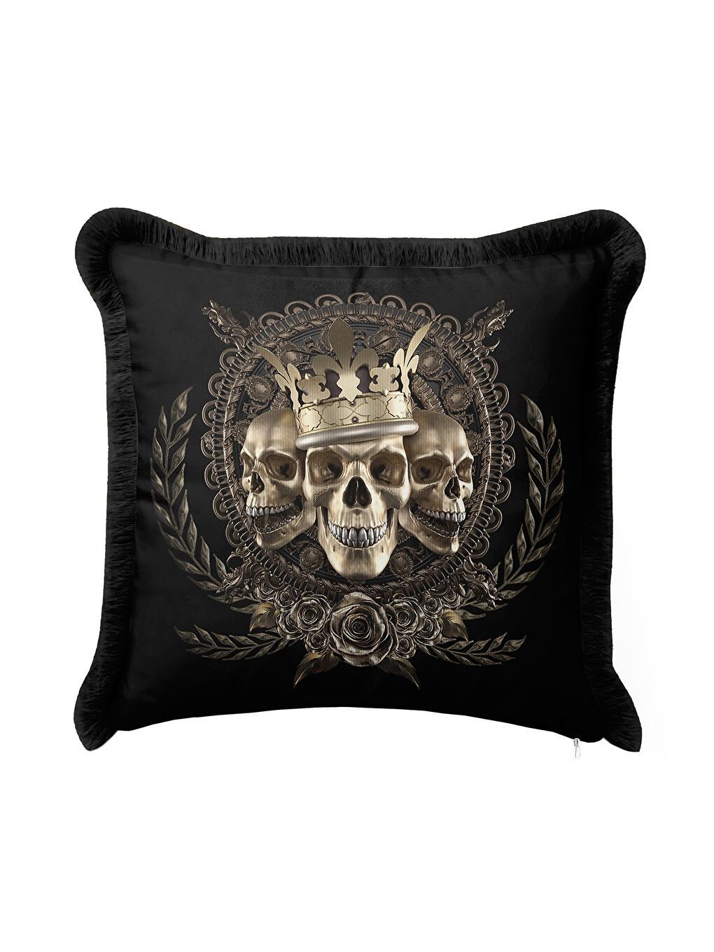 Karışık Barok Kraliyet Temalı Saçaklı Yastık Kılıfı - Gotik Vintage Siyah Altın Renk Püsküllü Kırlent Kılıfı-4