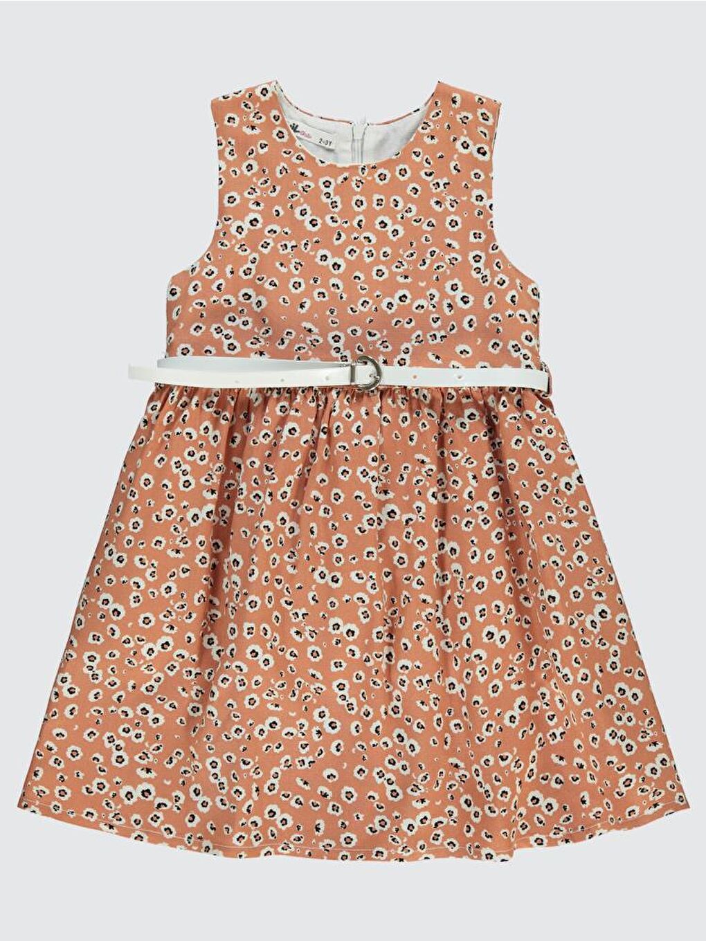 Kahverengi Girls Leopar Desenli 2-5 Yaş Elbise - Beyaz 2-3 Yaş