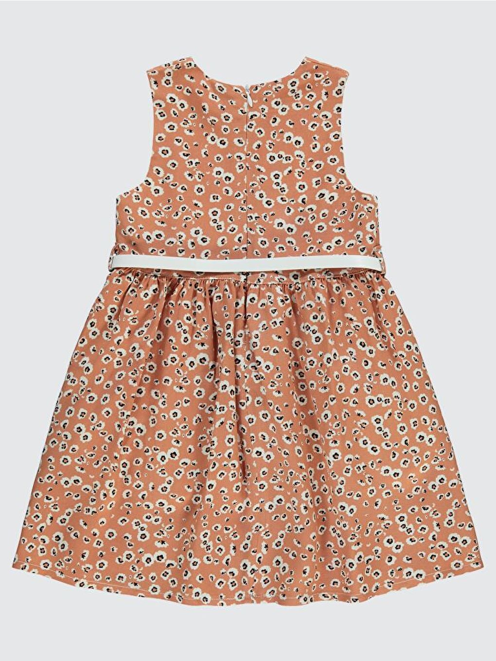 Kahverengi Girls Leopar Desenli 2-5 Yaş Elbise - Beyaz 2-3 Yaş-1