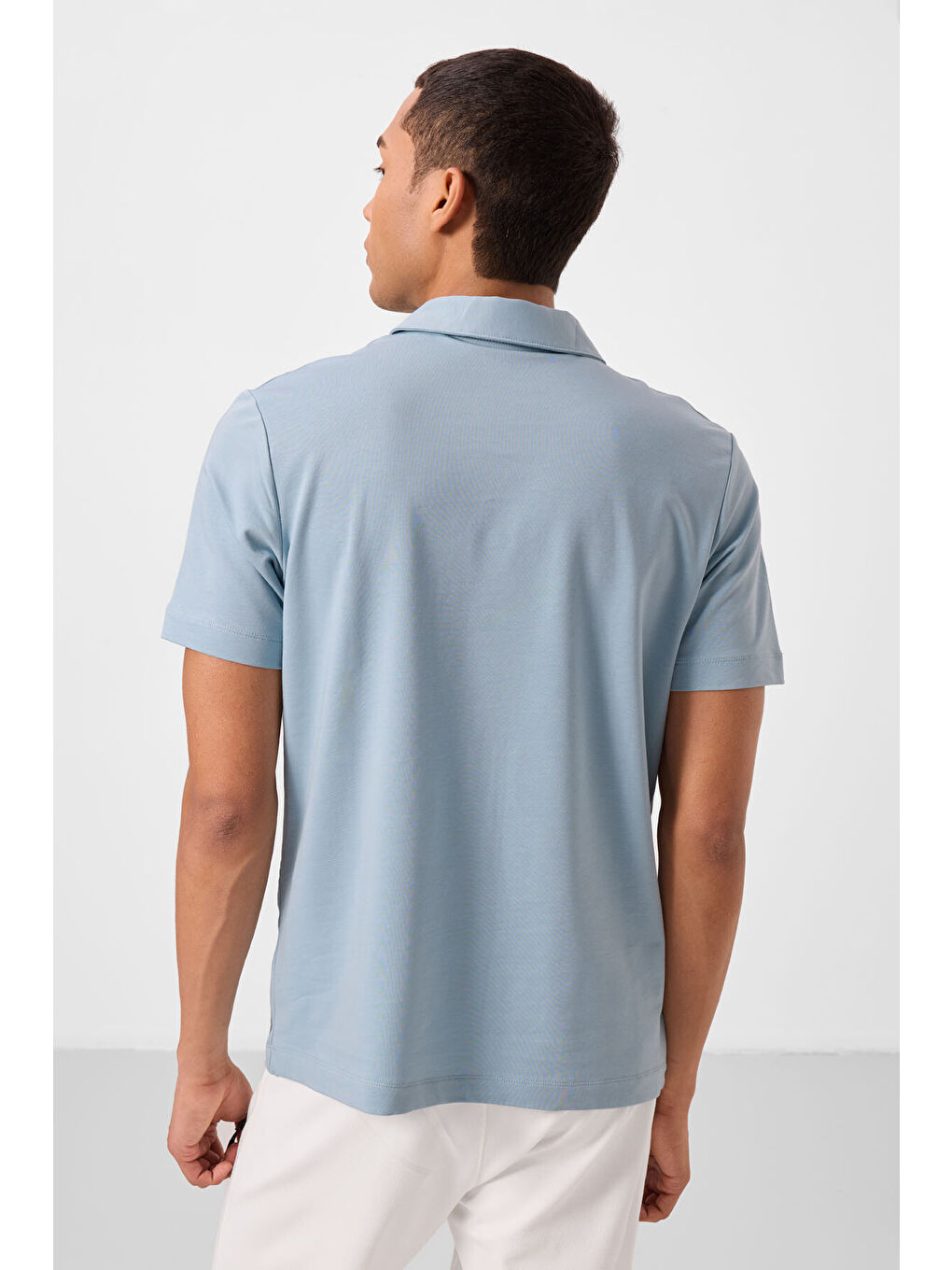 Buz Mavi Basic Logolu Standart Kalıp Triko Polo Yaka Erkek Tişört - 87748-4