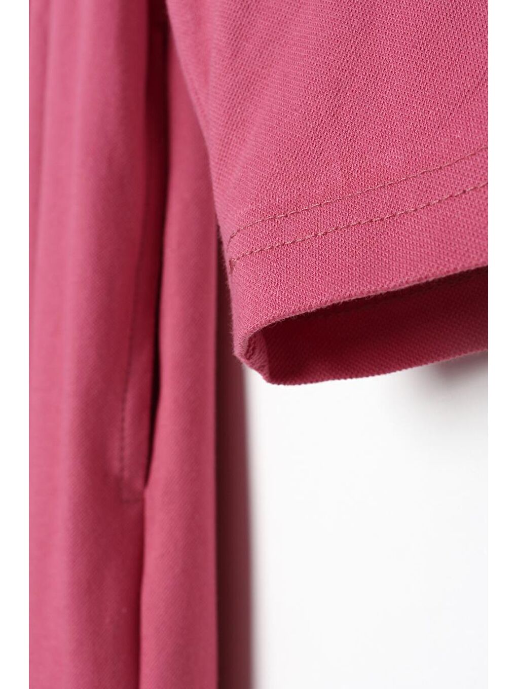 Pembe Gül Kurusu Pamuklu Gömlek Yaka Cepli Fırfırlı Örme Elbise-6