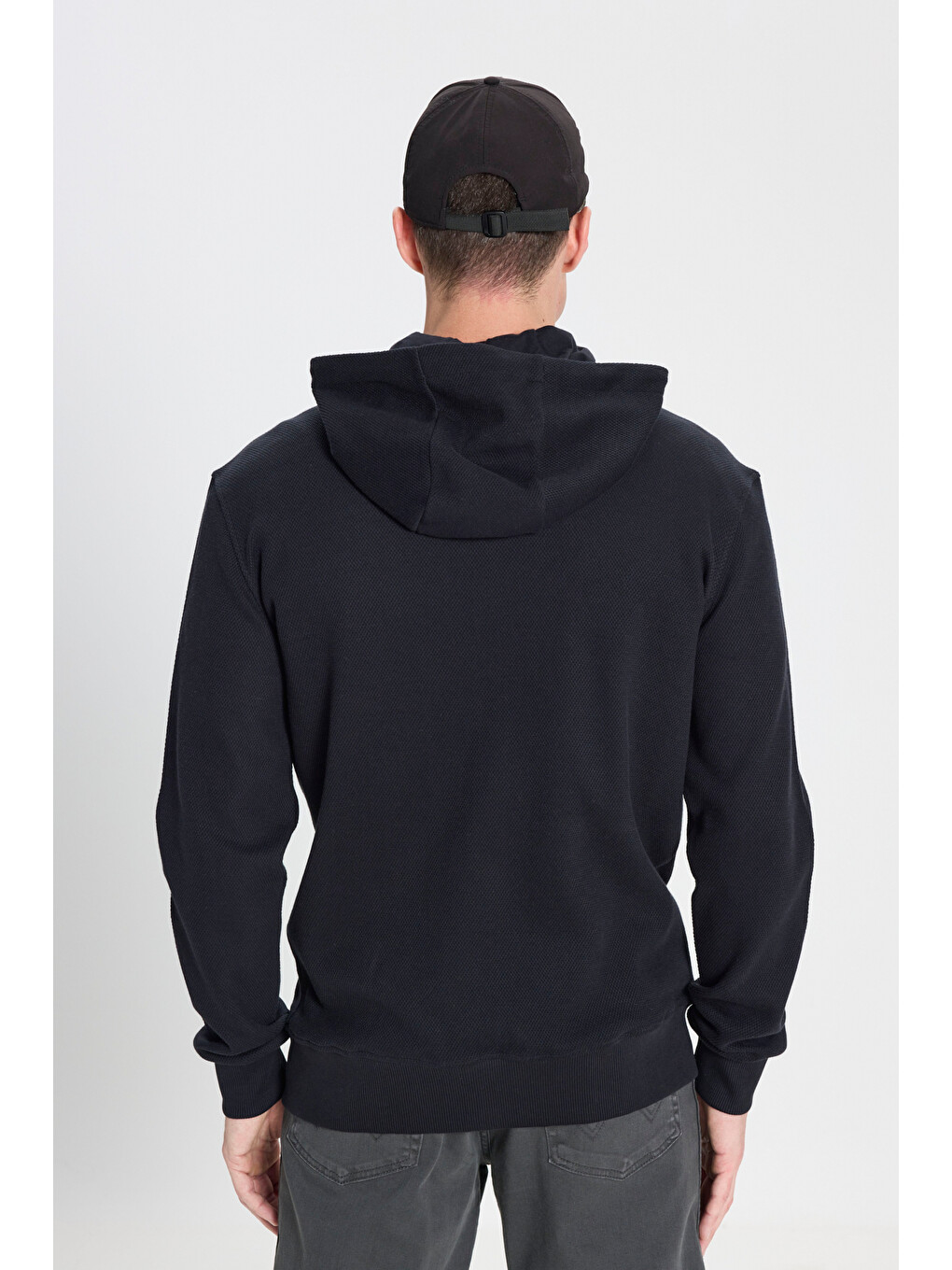Siyah Regular Fit Normal Kesim Kapüşonlu %100 Pamuk Sweatshirt Ceket-3