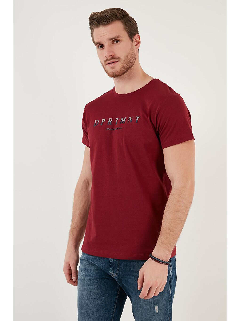 Buratti Bordo Baskılı Bisiklet Yaka Pamuklu Slim Fit T Shirt 541DPRTMNT24