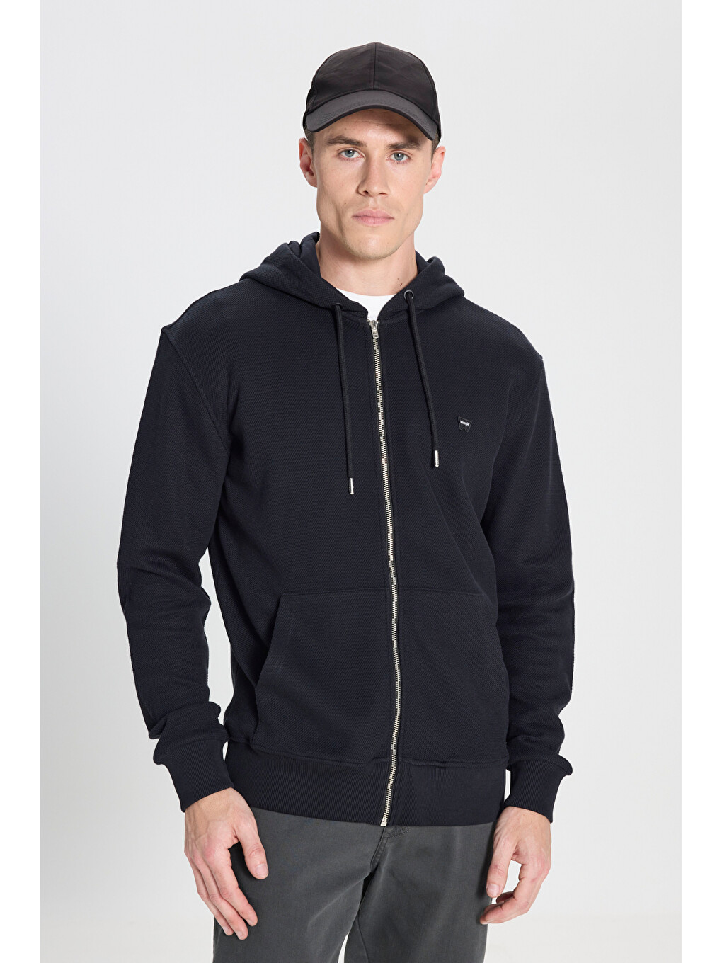 Siyah Regular Fit Normal Kesim Kapüşonlu %100 Pamuk Sweatshirt Ceket-4