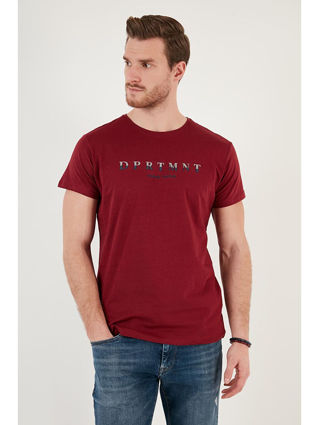 Buratti Bordo Baskılı Bisiklet Yaka Pamuklu Slim Fit T Shirt 541DPRTMNT24 - 1