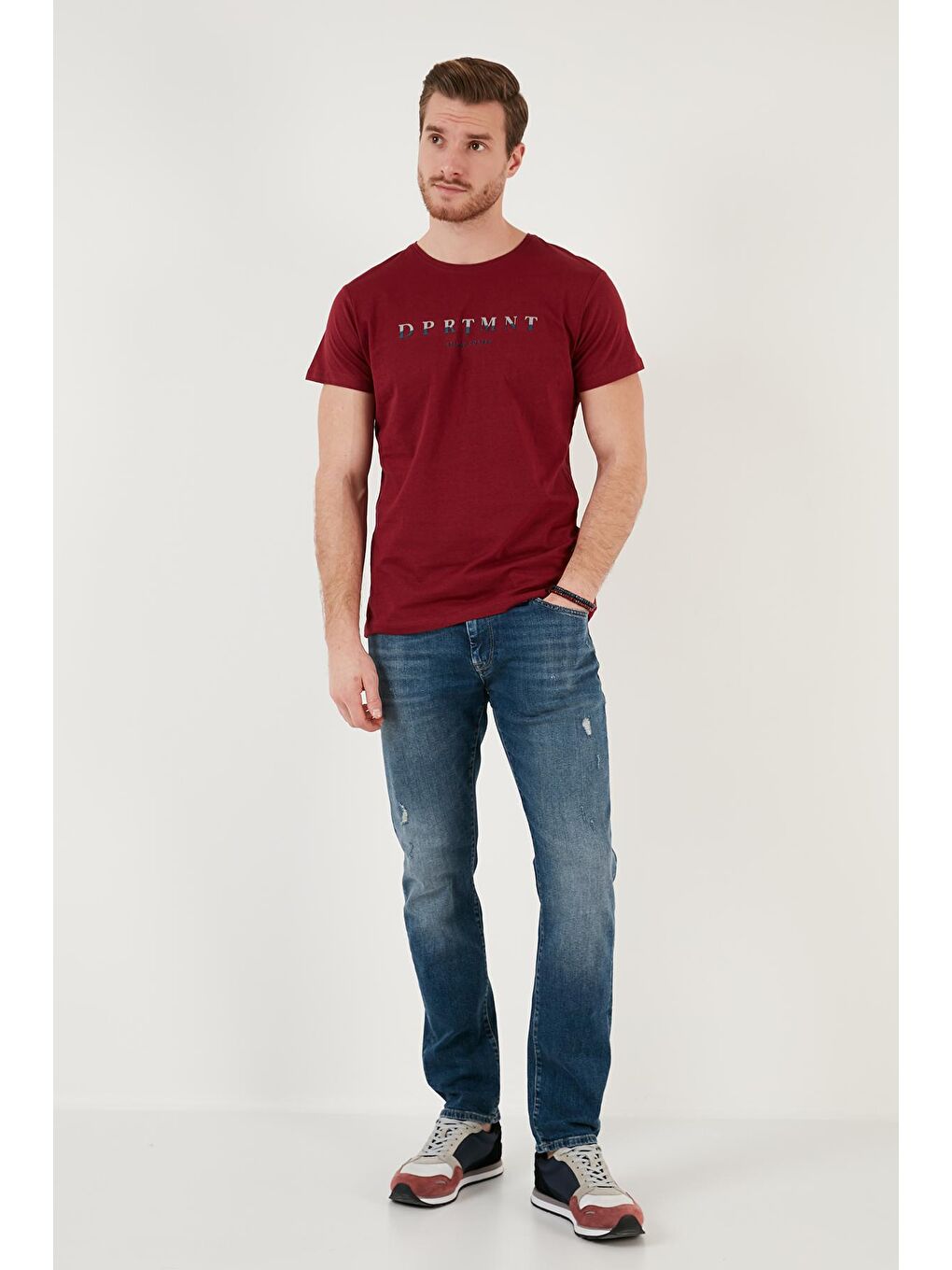 Buratti Bordo Baskılı Bisiklet Yaka Pamuklu Slim Fit T Shirt 541DPRTMNT24 - 2