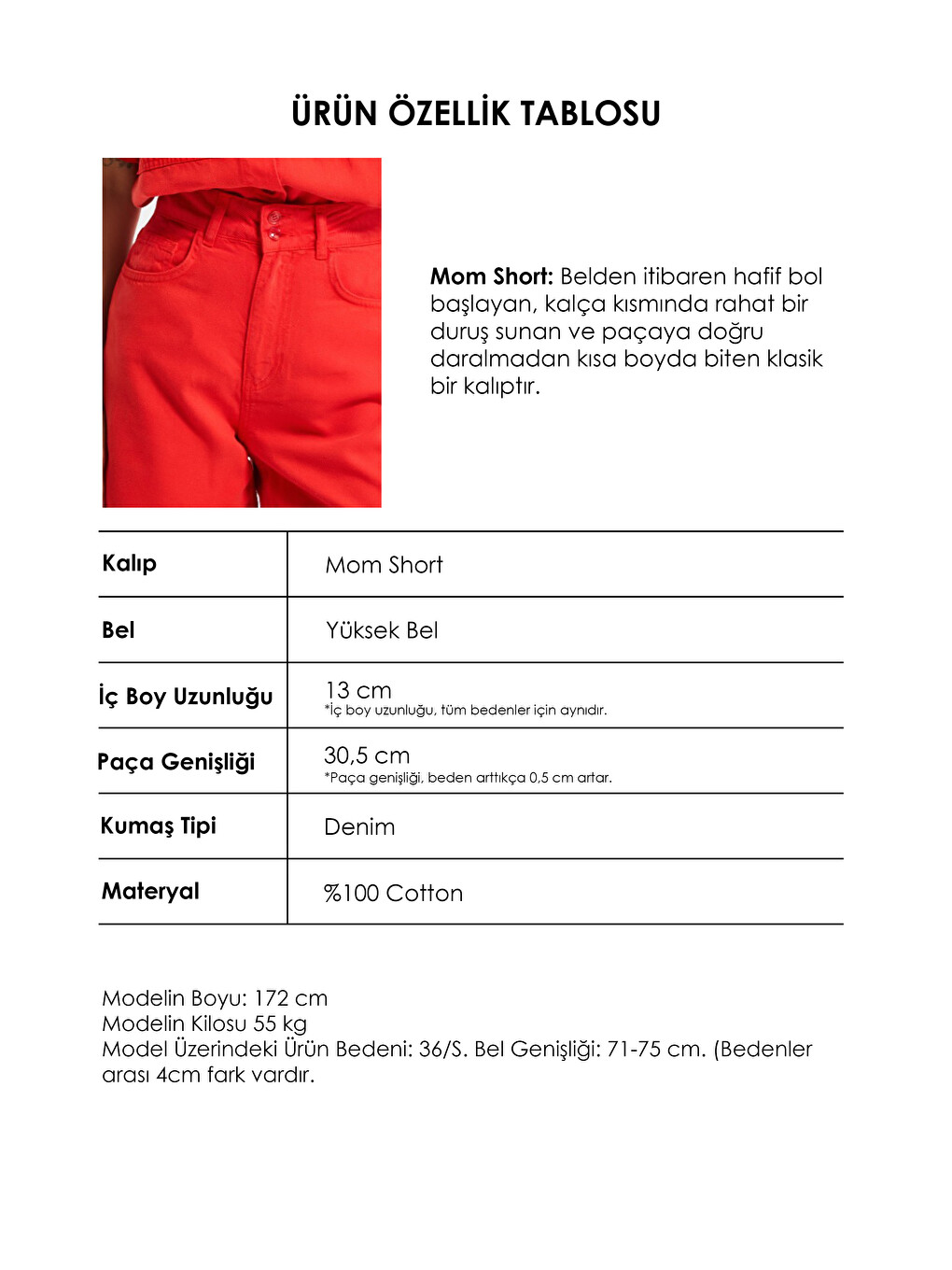 Kadın Kırmızı 6s6-19 Relax Fit Kemer Detaylı %100 Pamuk Denim Şort-2