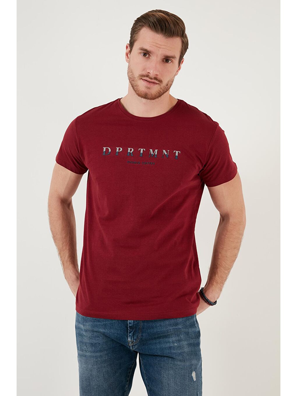 Buratti Bordo Baskılı Bisiklet Yaka Pamuklu Slim Fit T Shirt 541DPRTMNT24 - 3