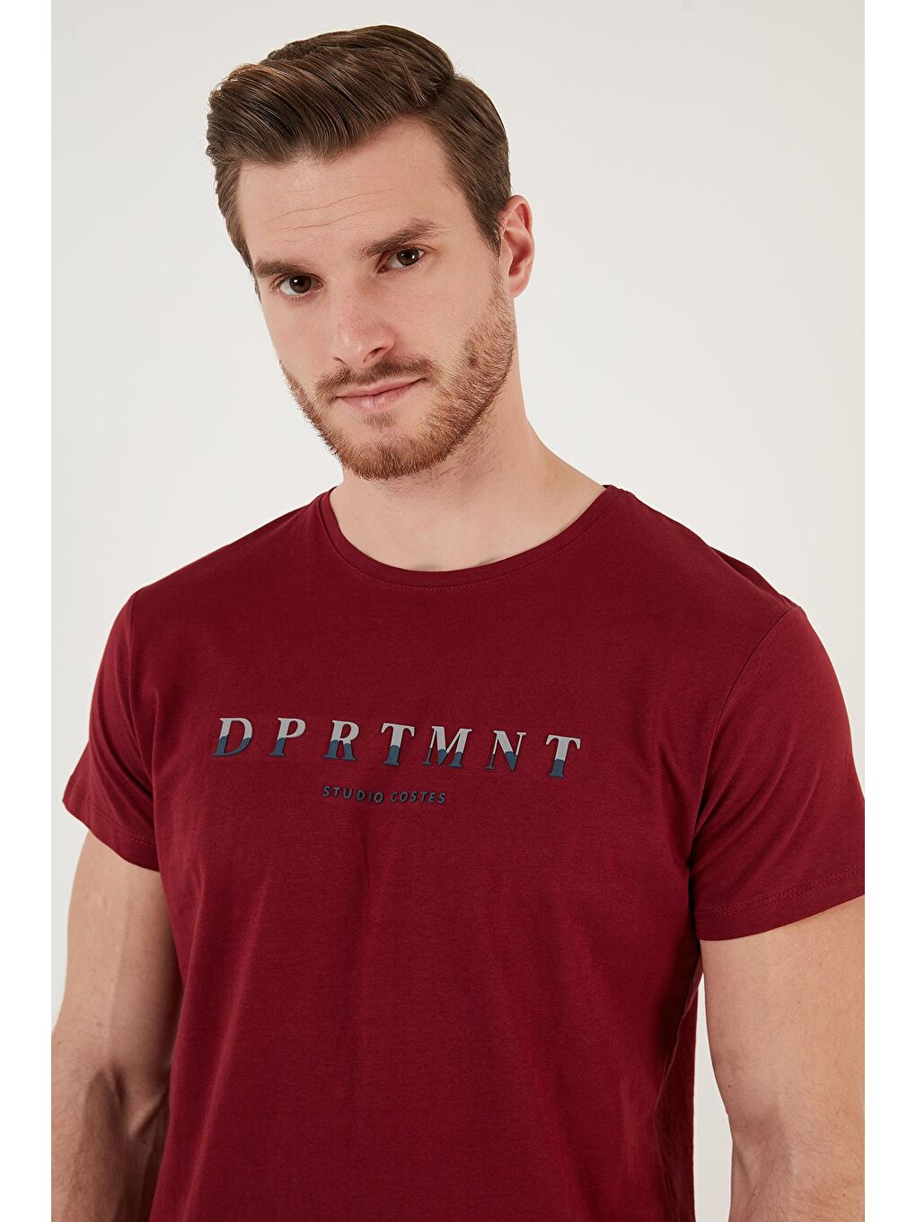 Buratti Bordo Baskılı Bisiklet Yaka Pamuklu Slim Fit T Shirt 541DPRTMNT24 - 4