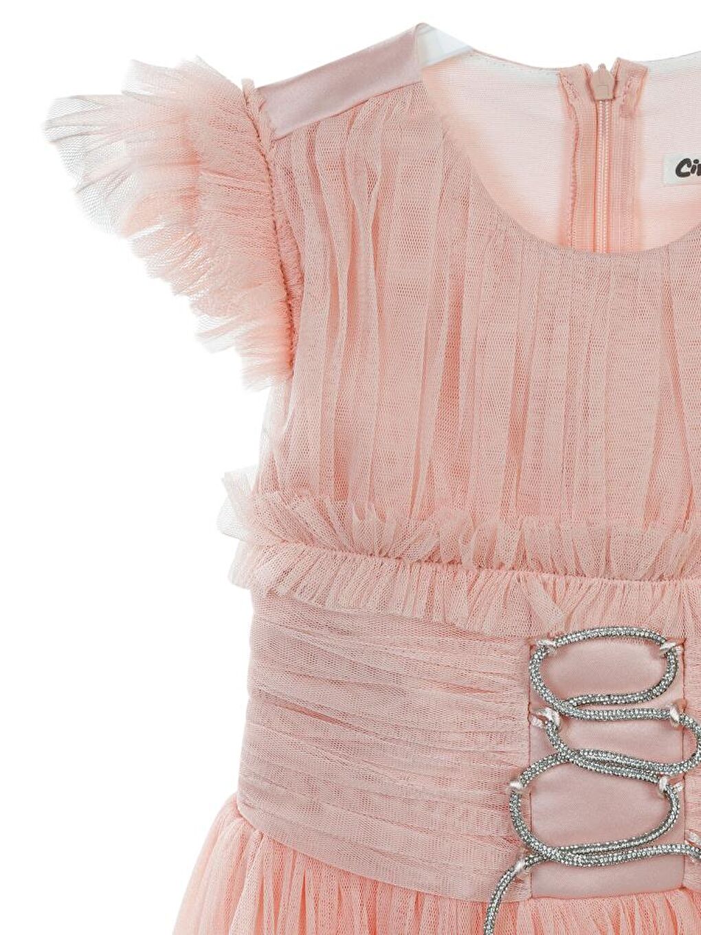 Pembe Girls Bağcıklı 6-14 Yaş Abiye - Pudra 6-7 Yaş-1