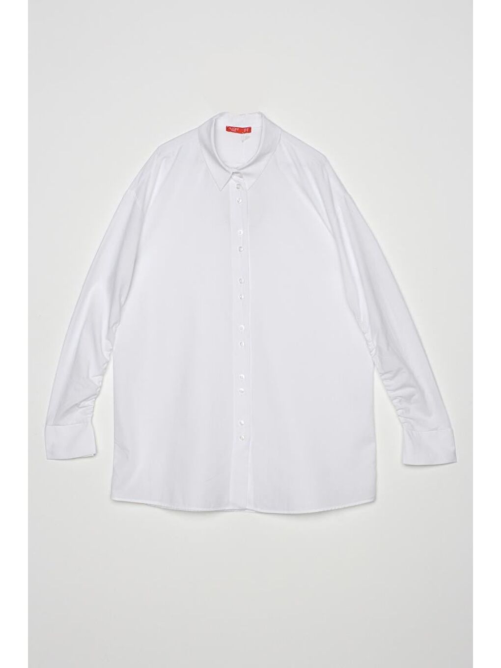 Beyaz %100 Pamuk Oversize Kolu Büzgü Detaylı Gömlek Tunik-6