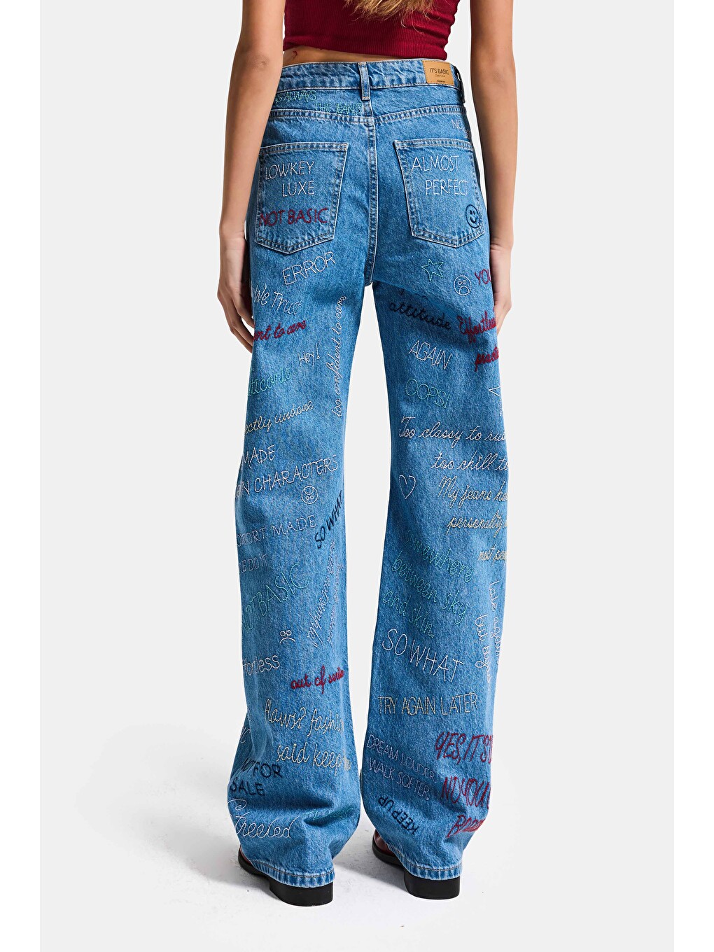 Kadın Mavi 1s6-4 Straight Fit Yüksek Bel %100 Pamuk Özel Tasarım Denim Jean-1