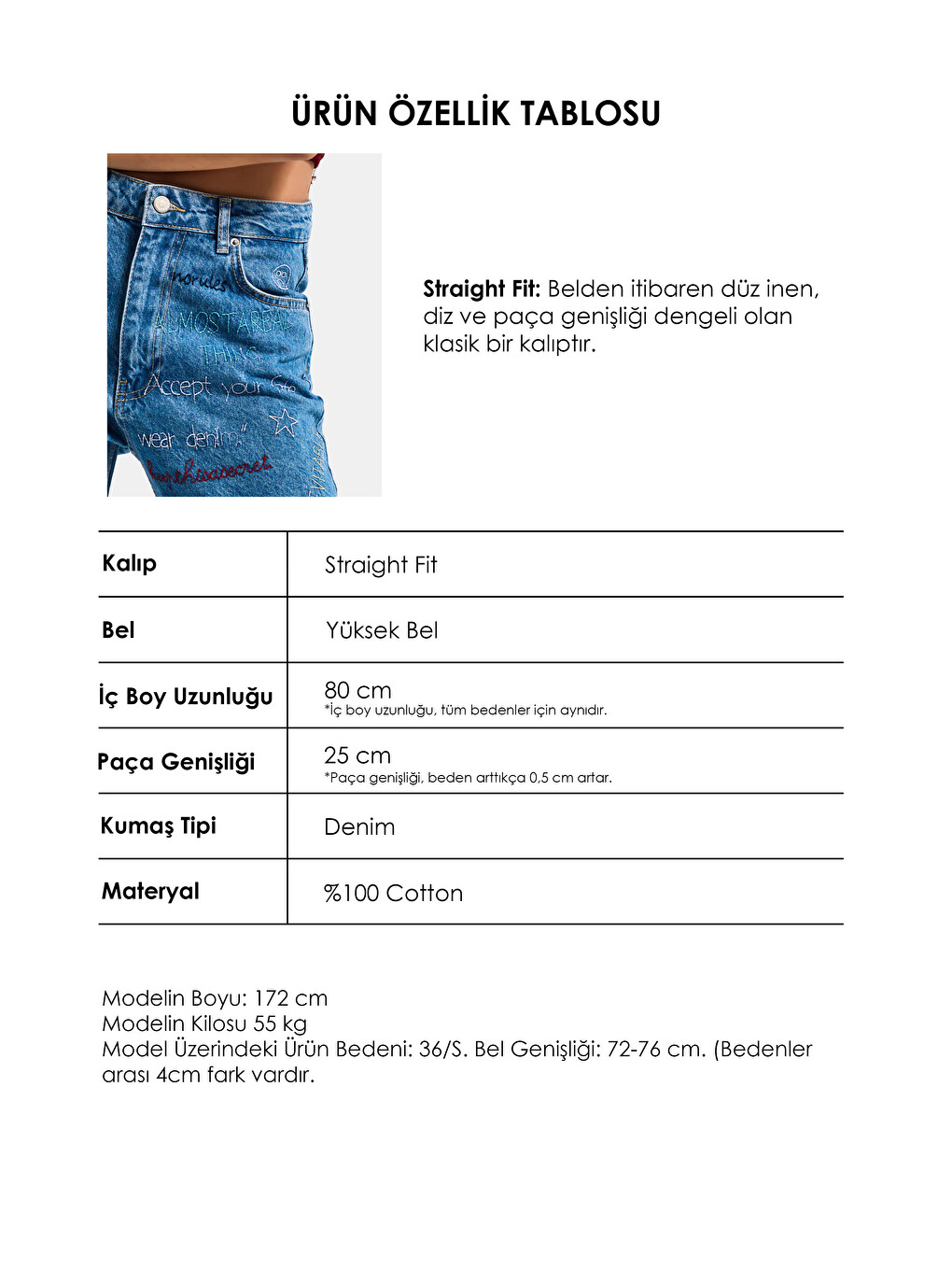 Kadın Mavi 1s6-4 Straight Fit Yüksek Bel %100 Pamuk Özel Tasarım Denim Jean-2