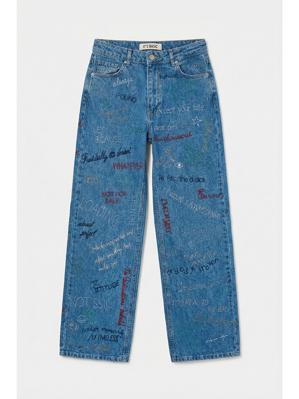 Kadın Mavi 1s6-4 Straight Fit Yüksek Bel %100 Pamuk Özel Tasarım Denim Jean