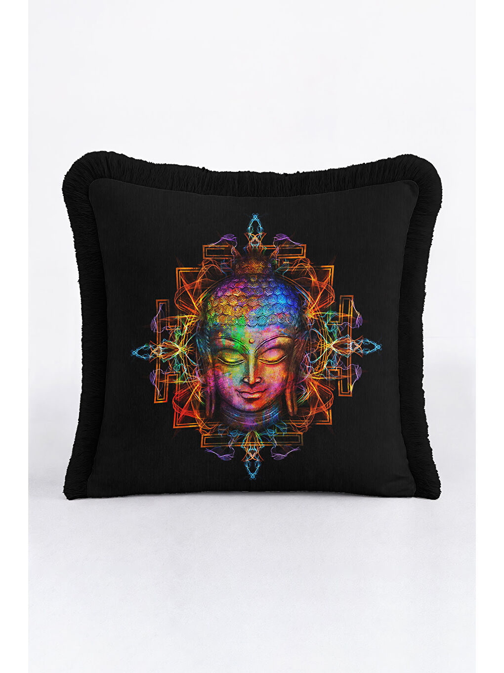 Karışık Etnik Mandala Sanatı Saçaklı Yastık Kılıfı - Meditasyon Temalı Bohem Renkli Püsküllü Kırlent Kılıfı-1