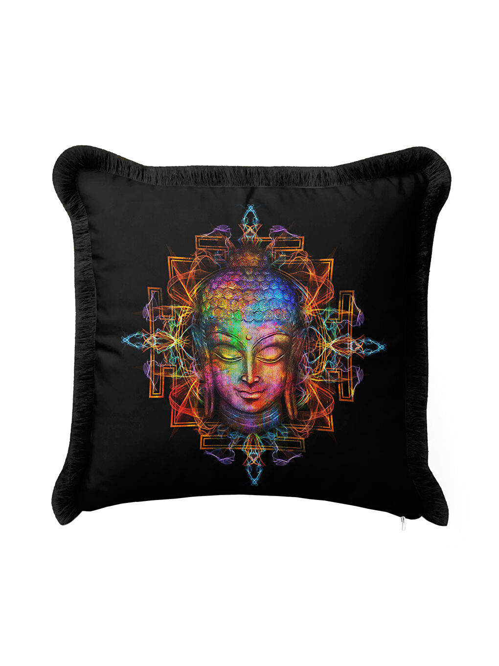 Karışık Etnik Mandala Sanatı Saçaklı Yastık Kılıfı - Meditasyon Temalı Bohem Renkli Püsküllü Kırlent Kılıfı-2