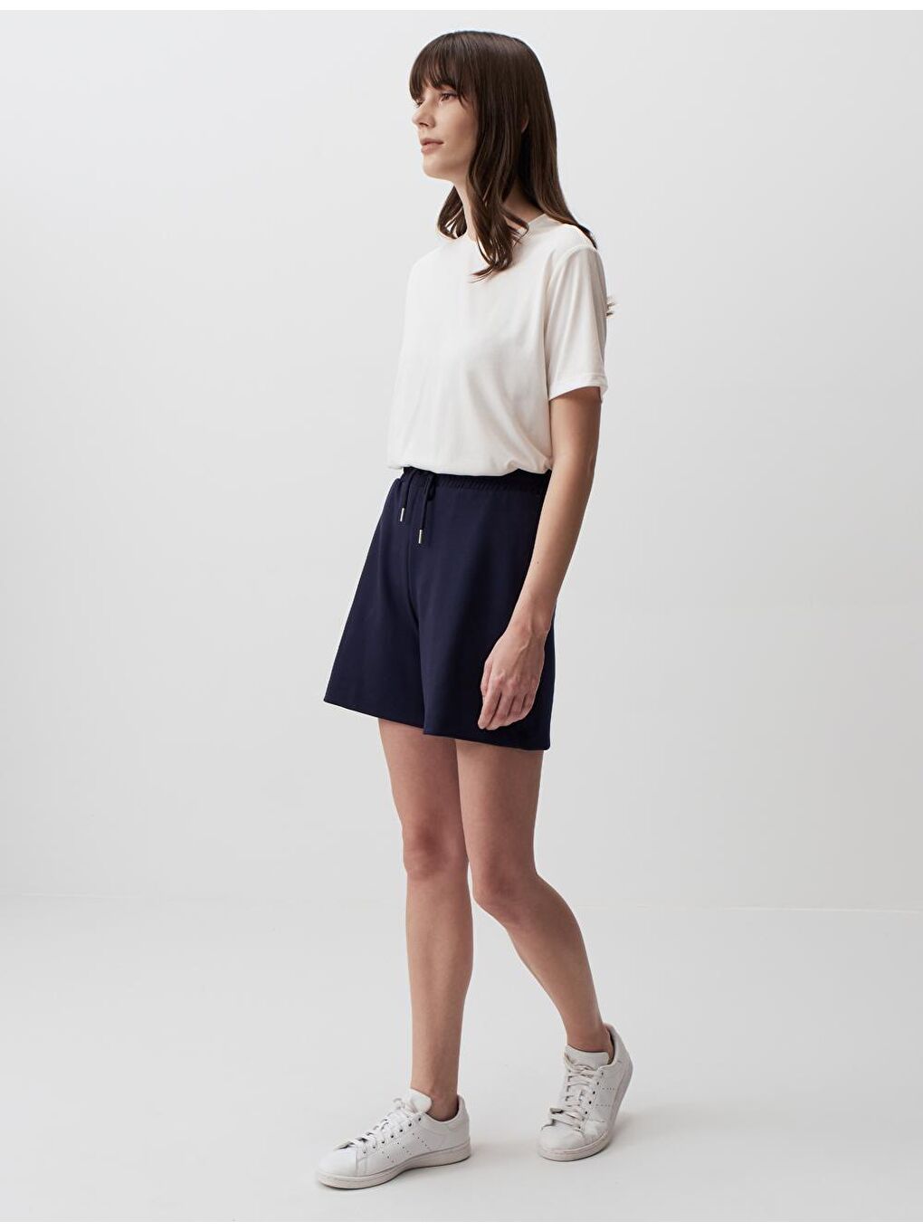 Lacivert Yüksek Bel Cepli Rahat Şort-3