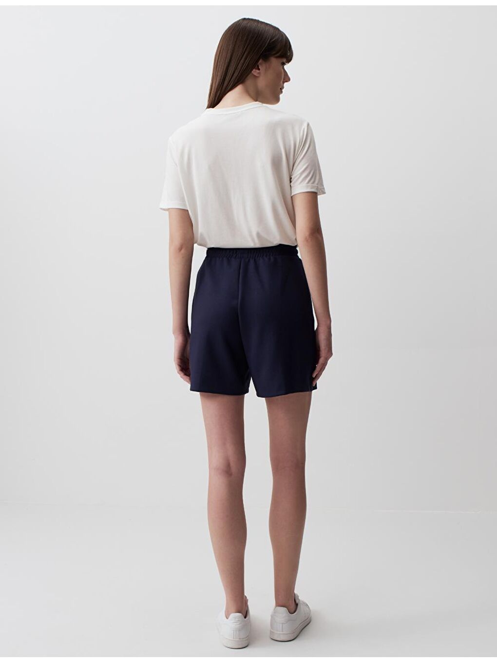 Lacivert Yüksek Bel Cepli Rahat Şort-4
