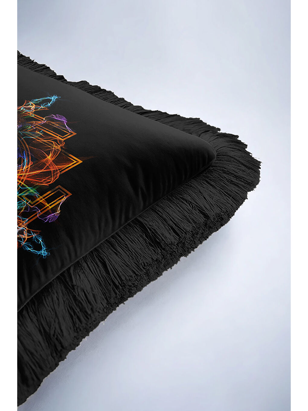 Karışık Etnik Mandala Sanatı Saçaklı Yastık Kılıfı - Meditasyon Temalı Bohem Renkli Püsküllü Kırlent Kılıfı-6