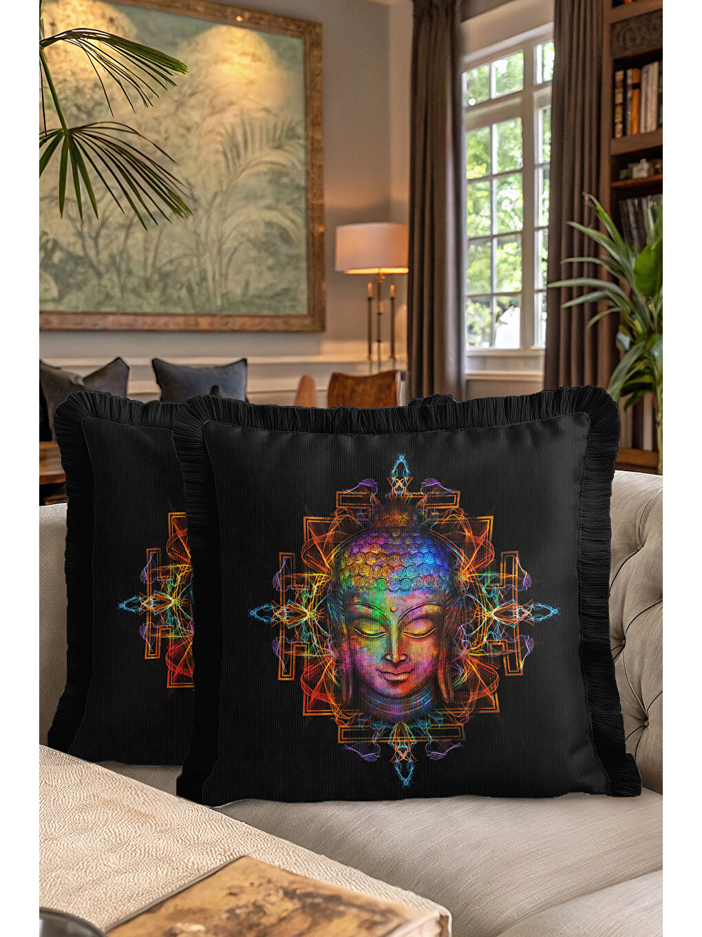 Karışık Etnik Mandala Sanatı Saçaklı Yastık Kılıfı - Meditasyon Temalı Bohem Renkli Püsküllü Kırlent Kılıfı-7