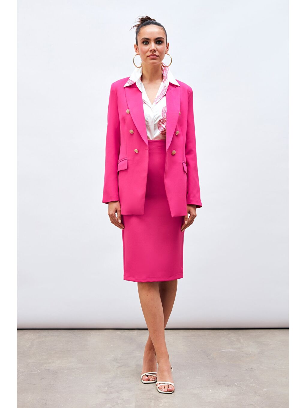 Düz Kalem Etek - Fuşya-1