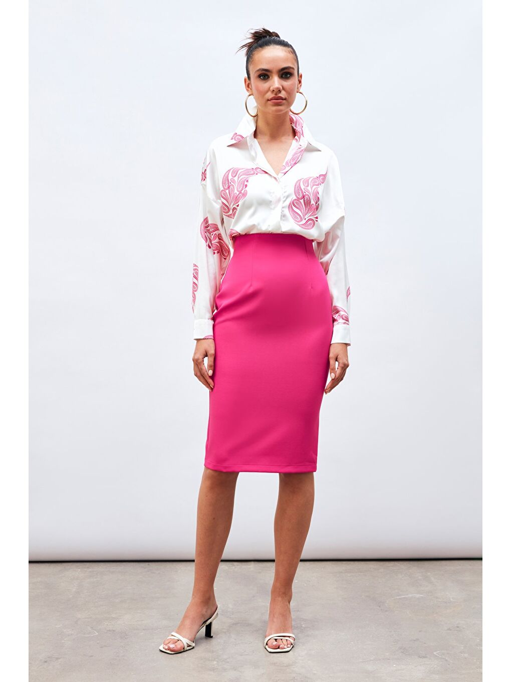 Düz Kalem Etek - Fuşya-2