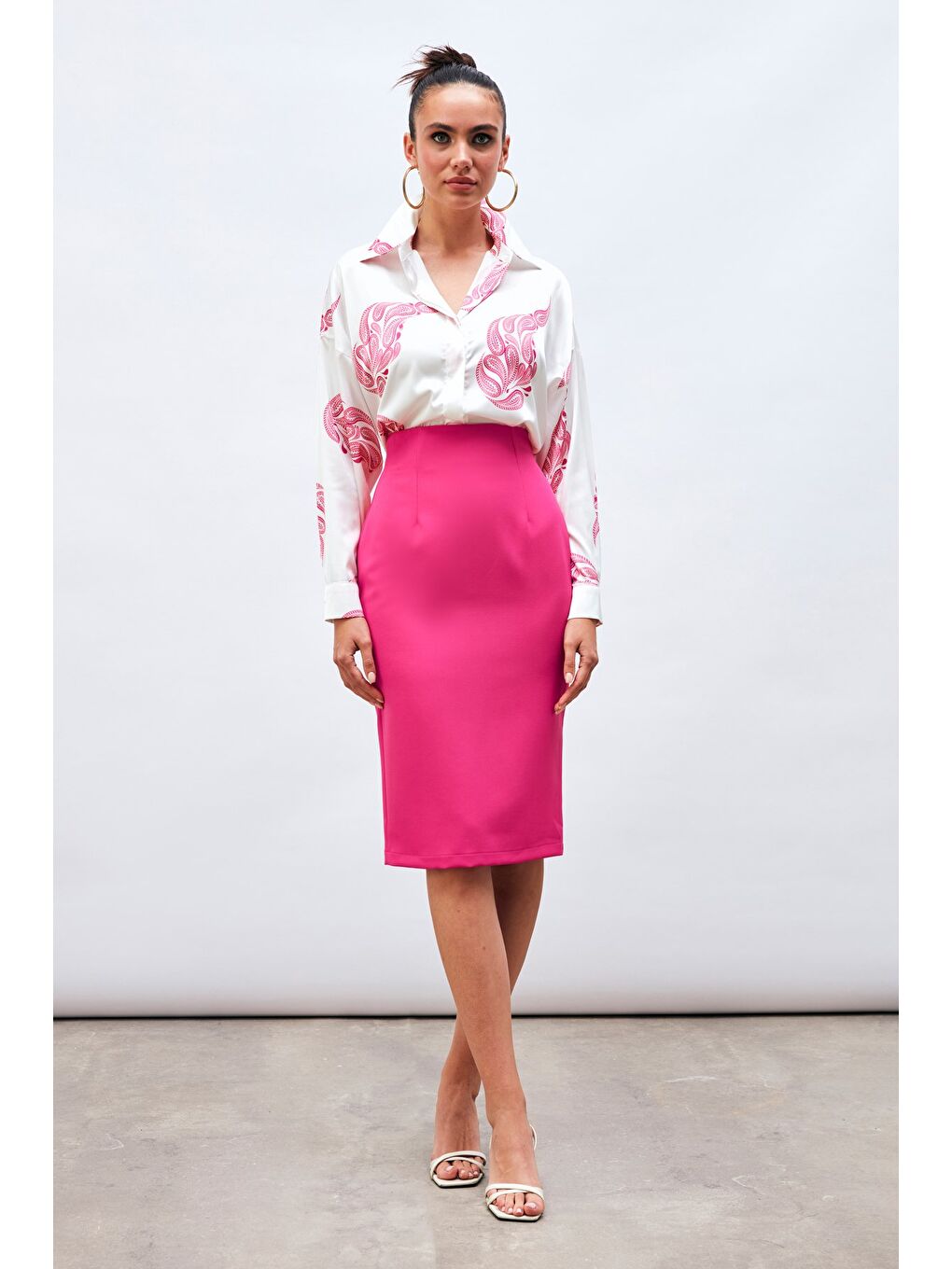 Düz Kalem Etek - Fuşya-3