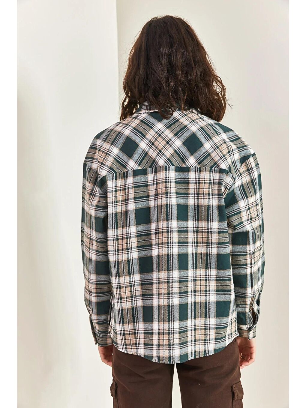 Yeşil Kadın Ekose Desenli Pamuk Gömlek-1