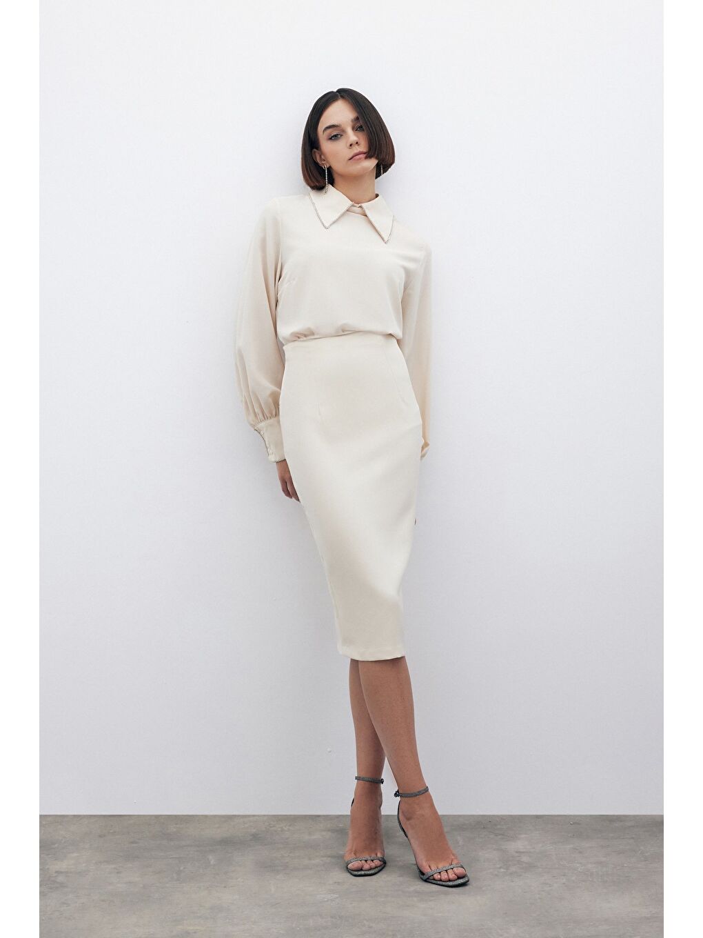 Düz Kalem Etek - Bej-1