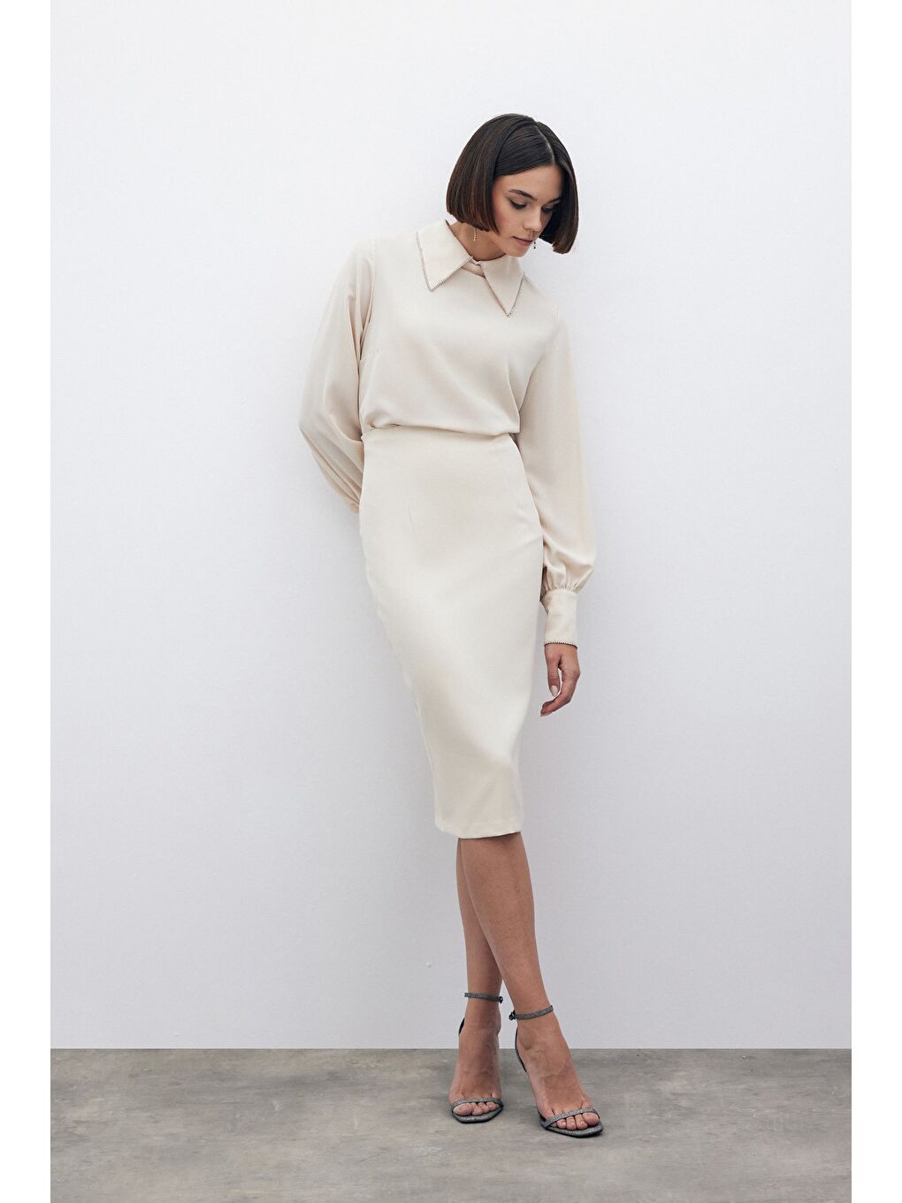 Düz Kalem Etek - Bej-2