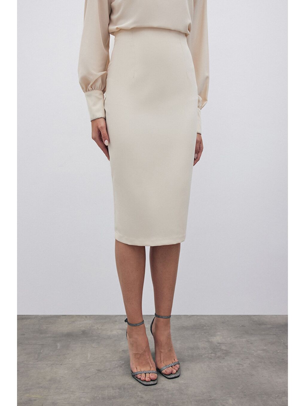 Düz Kalem Etek - Bej-4