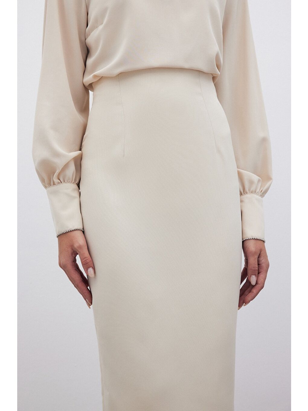 Düz Kalem Etek - Bej-5