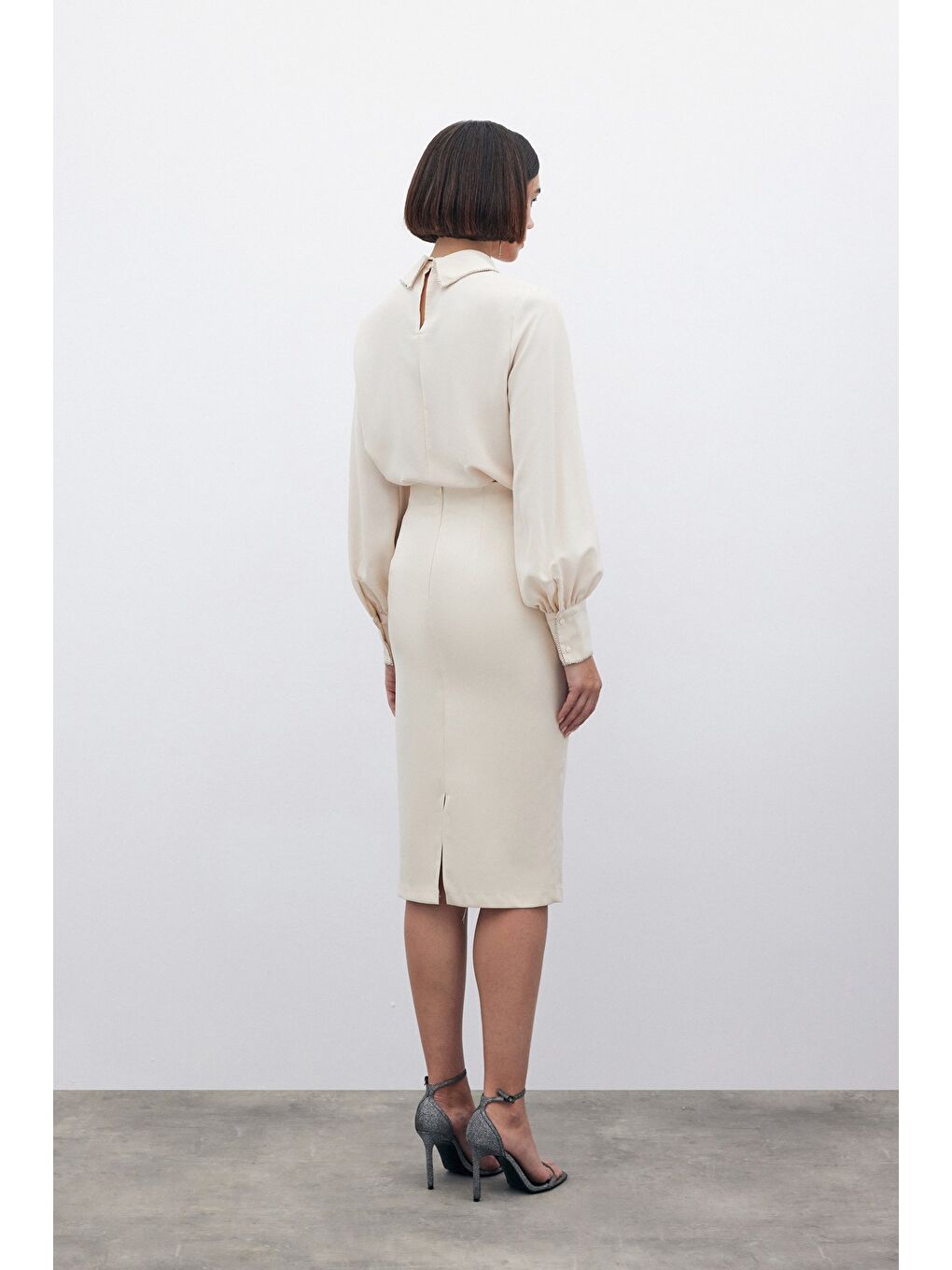 Düz Kalem Etek - Bej-6