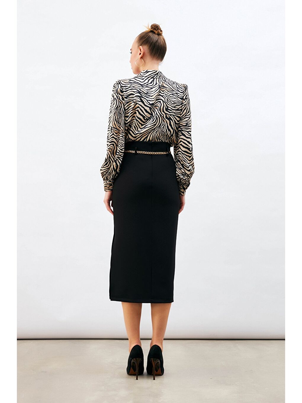 Zincir Kemerli Kalem Etek - Siyah-5