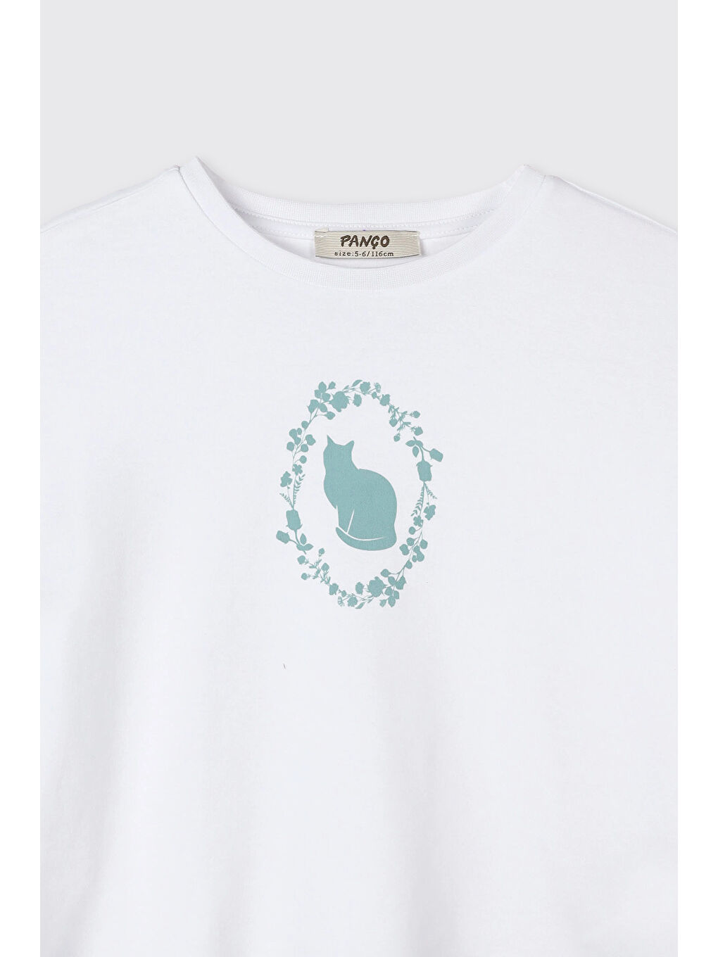 Kız Çocuk Kolları Fırfır Detaylı Kedi Desenli Beli Lastikli Mavi Pijama Takımı-6